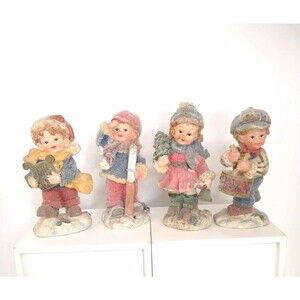 K's Collection Christmas Figurines of 2 Girls and 2 Boys 4.25" Tall